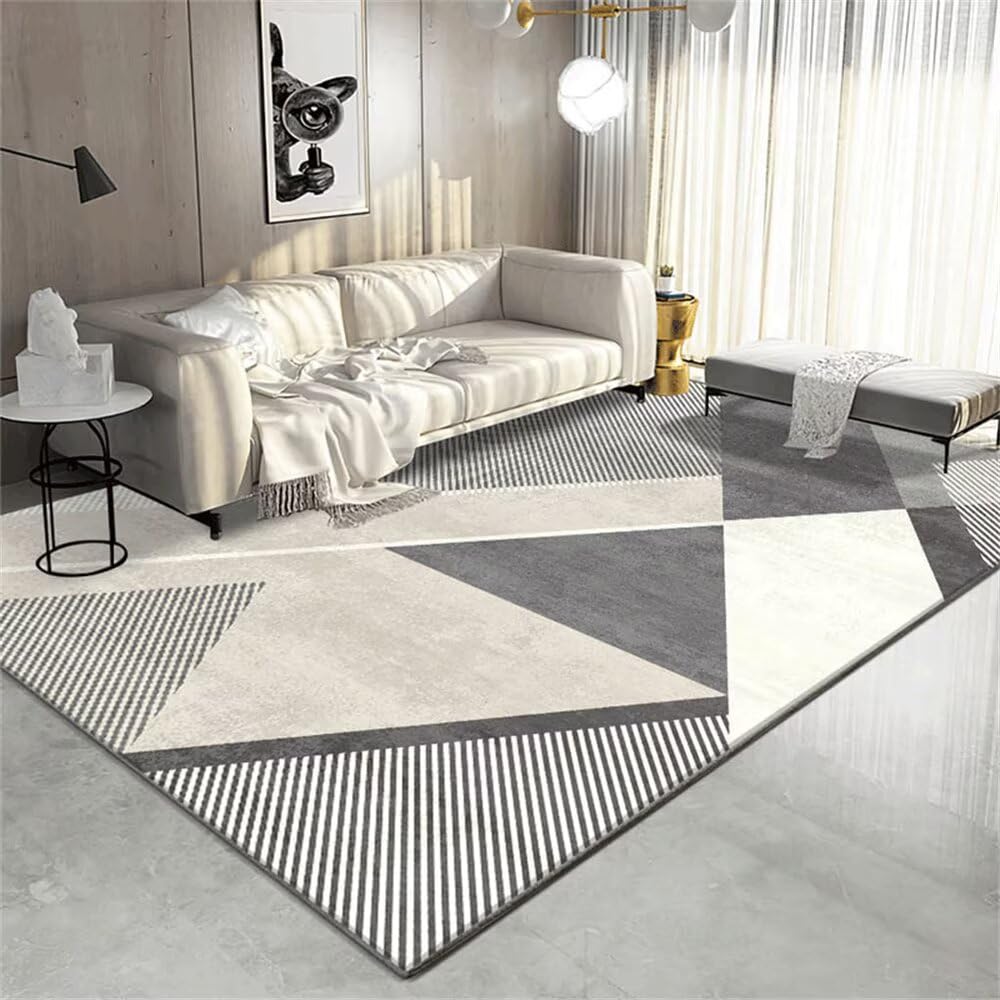 Tapis de sol salon moderne geometrique gris 70x200cm grande taille