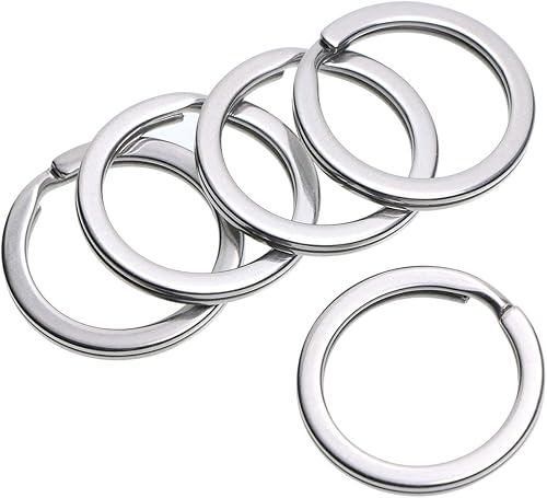 Miniatura 4 de Shapenty 100 llaveros de acero inoxidable a granel con división plana para llavero con clip para llavero para proyectos de manualidades y