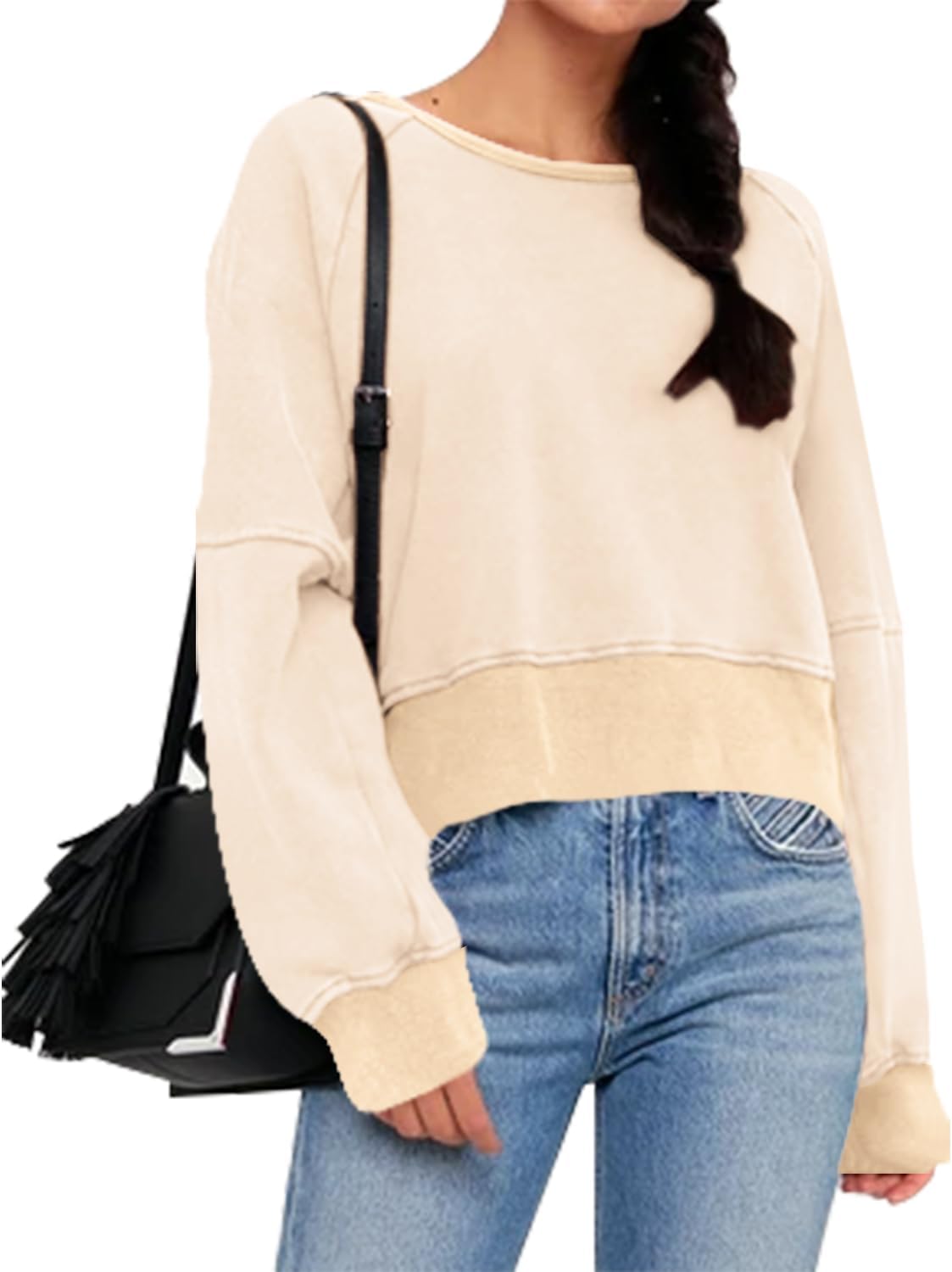 ReachMe Womens Open Back Sweatshirts Crop Backless Long Sleeve Shirts Off The Shoulder Crewneck Workout Tops