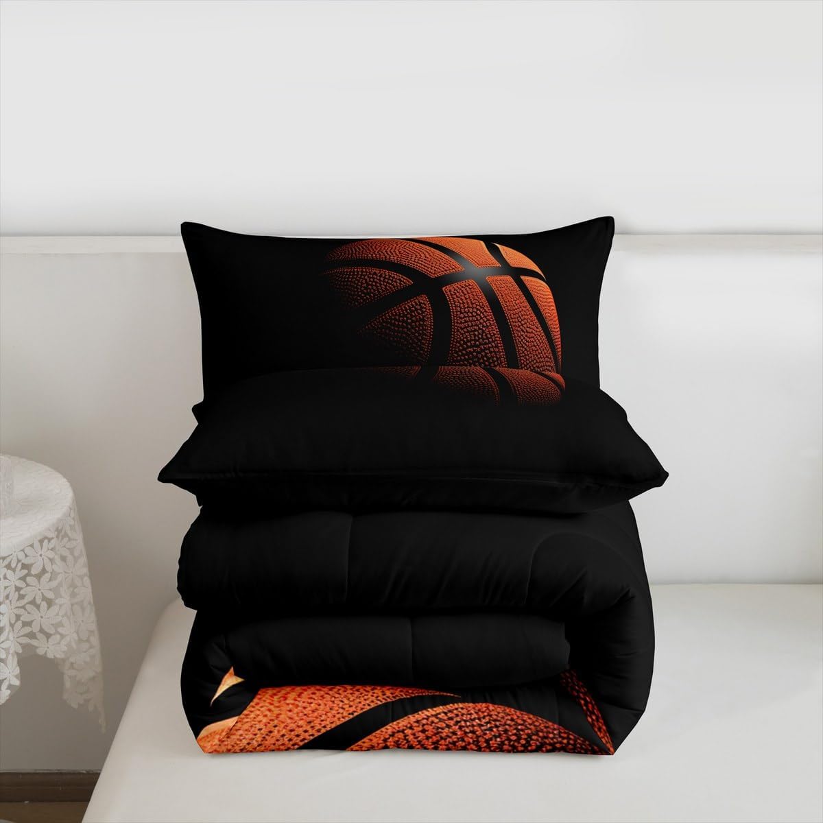 Castle Fairy Boys 3D Basketball King Size Comforter Set,Kids Sports Gaming Decor All Season Bedding Set,Teens Sport Basketball Comforter,Girls Black and Yellow Decor Quilt Set Bedroom Collection 3Pcs