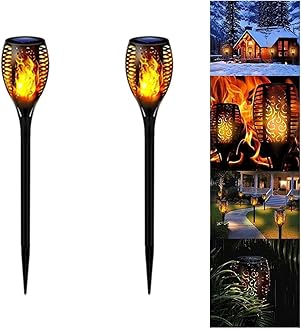 Pack of 2 Solar Flickering Flame Torch Light 78cm Large LED Waterproof Torch Light for Garden Lawn Patio Halloween Outdoor Décor