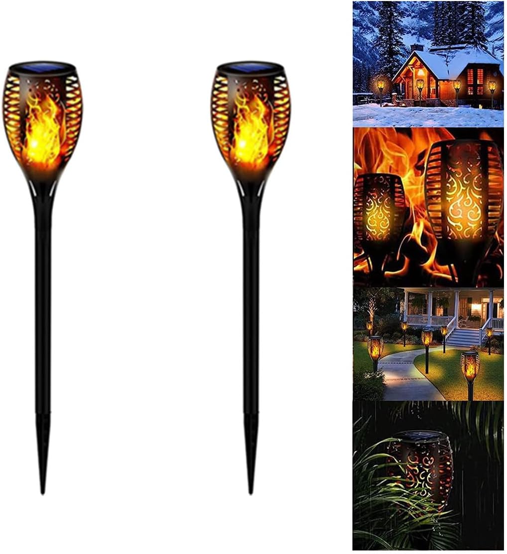 YU WELL Pack of 2 Solar Flickering Flame Torch Light 78cm Large LED Waterproof Torch Light for Garden Lawn Patio Halloween Outdoor Décor