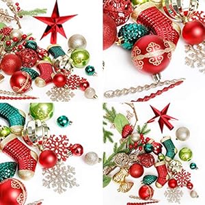 Christmas Tree Ornament, 132pcs Christmas Tree Decoration Set Red Green Gold Christmas Ball Shatterproof Hanging Tree Ornament Assortment Set Christmas Tree Ornament 132pcs Christmas Tree Decoration Set Red Green Gold Christmas Ball Shatterproof Hanging Tree Ornament Assortment Set