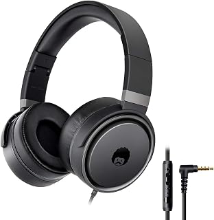 ROCKPAPA Circle ONE Wired Headphones with Microphone and Volume Control Foldable Lightweight Headset for Cellphones Tablets Smartphones Laptop Computer PC Mp3/4 CD DVD Black/Grey