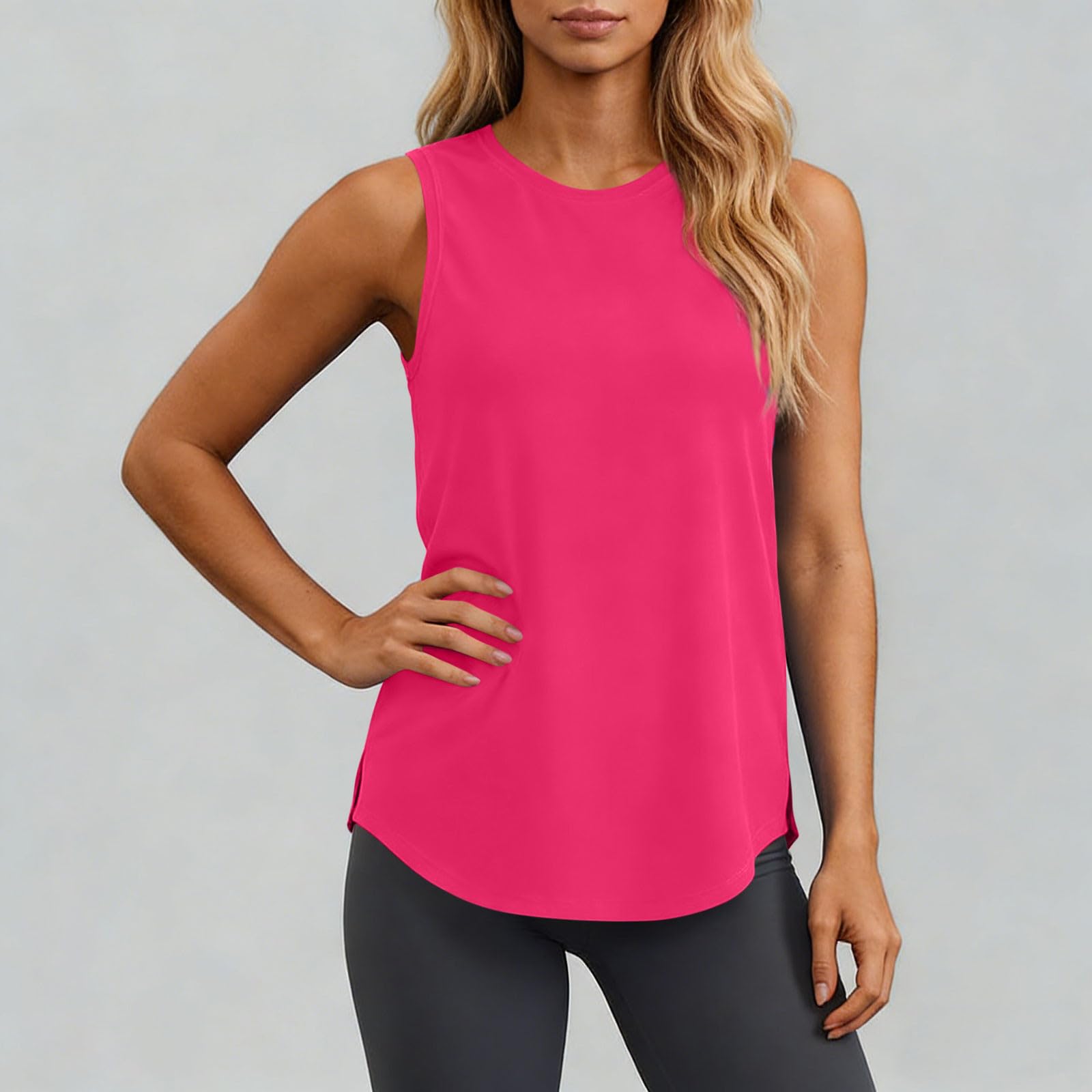 Sleeveless Workout Shirts for Women Lightweight Quick Dry Tank Tops Breathable Athletic T Shirt Basic Tee for Running — view 5