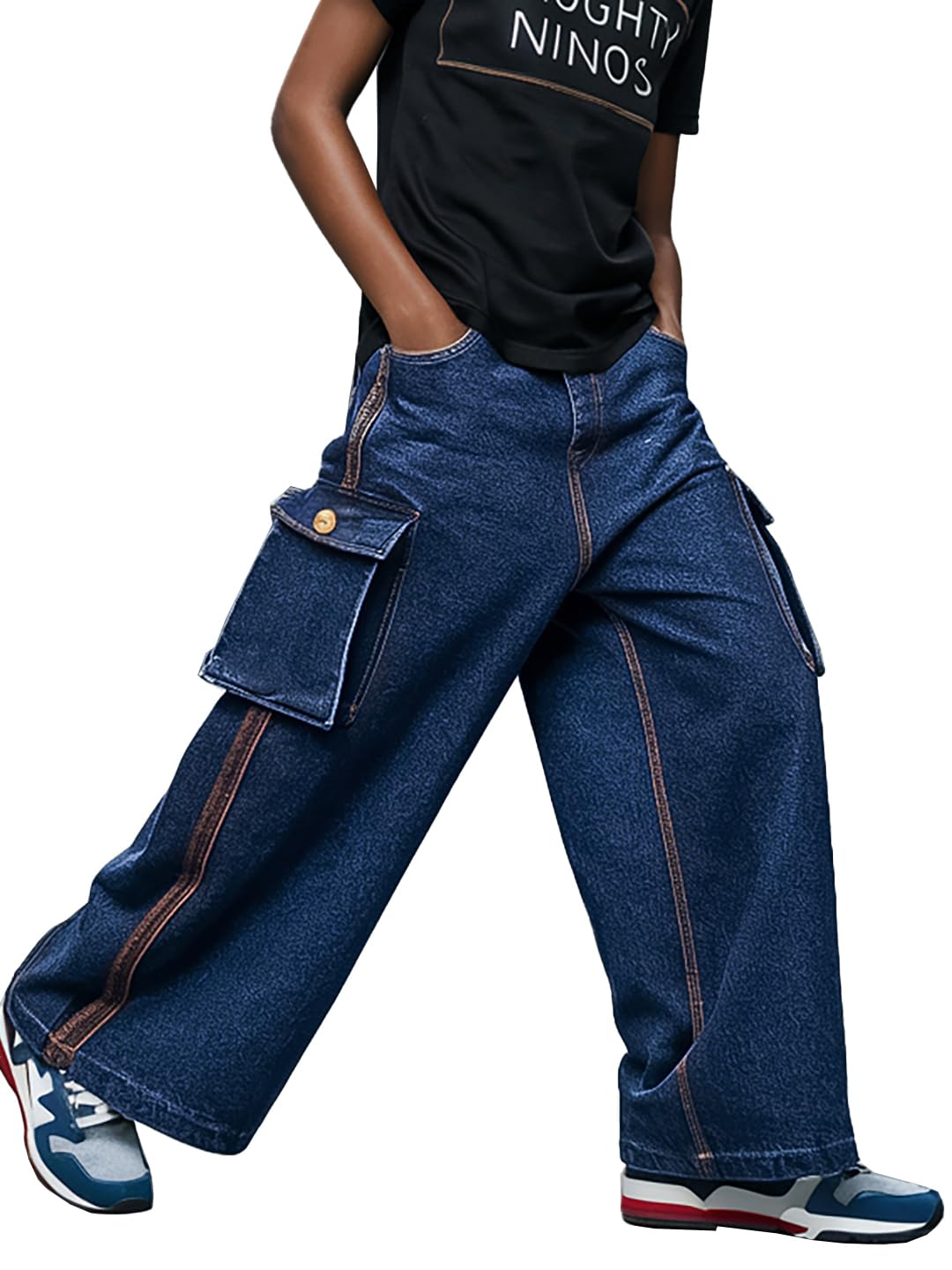 Naughty Ninos Boys Mid Rise Denim Flared Cargo Pants