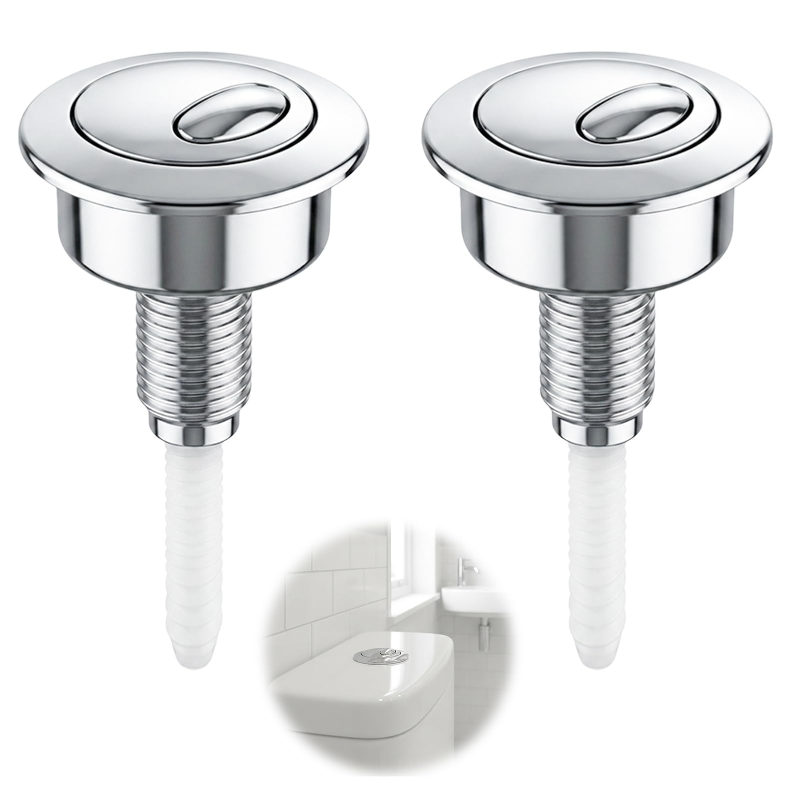 2pcs Toilet Flush Button Replacement, Dual Flush Push Button Toilet Flush System Parts, Compatible with Siamp Optima 49 Valve, Chrome Finish