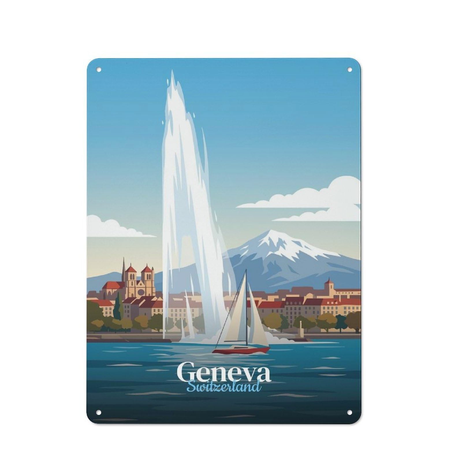 Junmoney Style-21 Geneva, Switzerland Travel Retro Metal Plaque 40X30cm For Living Room Or Hallway, Suited To Hallway Decor Fans