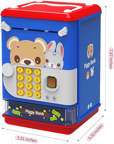 Miniatura 5 de AIQI Hucha de juguete electrónico mini cajero automático con contraseña personal y simulación de desbloqueo de huellas dactilares, caja de música