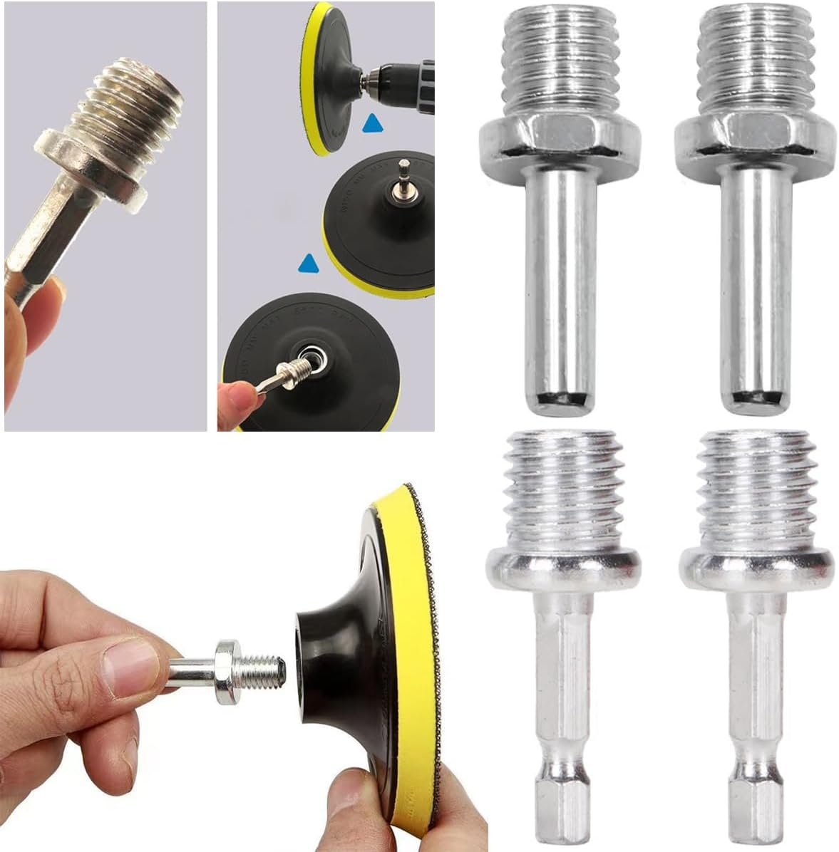 6 Pack Buffing Polishing Pads M14 Drill Adapter Screw Bolt Connector for Diamond Polishing Pad Wool Polishing Buffing Pad Attachement Wheel Kit Car Buffer Polisher Angle Grinder Power Tool