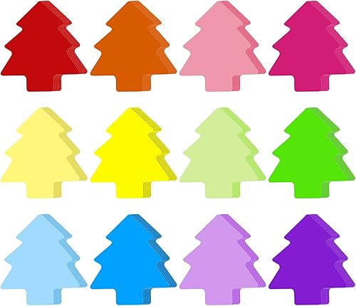 TOYMIS 72 árboles de Navidad recortados, recortes de papel de árbol de Navidad coloridos recortes de árbol de Navidad para tablón de anuncios,