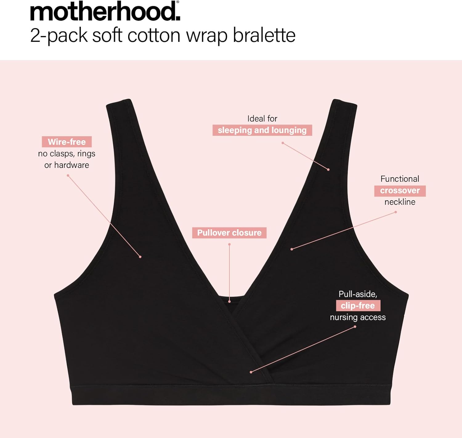 Motherhood Maternity Womens Soft Cotton Spandex Wrap Front Maternity & Nursing Sleep Bralette Bra S-3x - Image 2