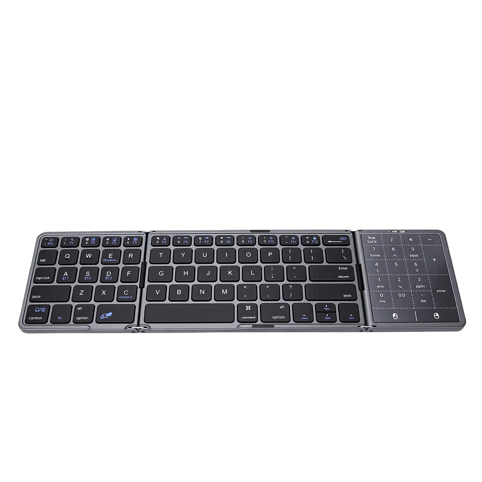 VBESTLIFE Tastiera Bluetooth Pieghevole, Tastiera Wireless Portatile Ricaricabile con Trackpad Multitouch e Tastierino Numerico, per Smartphone, Tablet, Laptop
