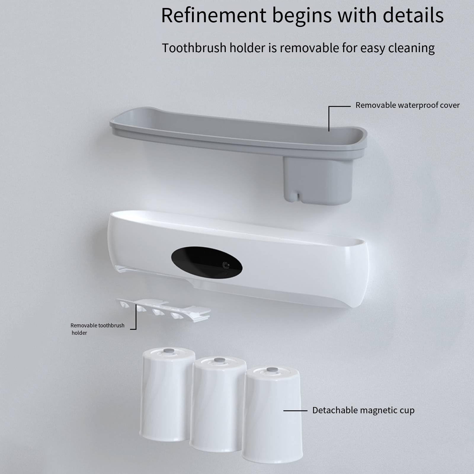 Soporte inteligente para cepillo de dientes, almacenamiento de secado UV, vaso magnético para enjuague bucal, soportes para cepillo de dientes para baño, estilo ligero de lujo,Black