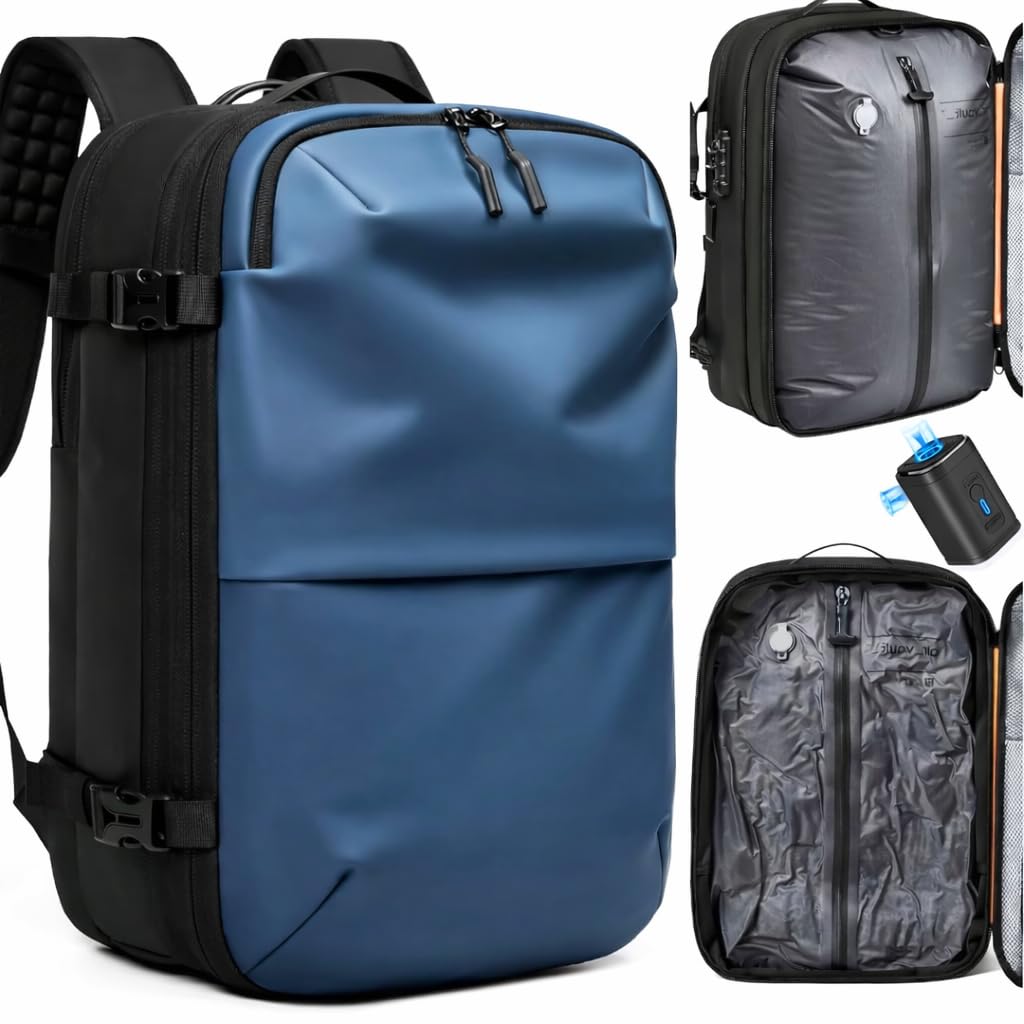 60L Vacuum Compression Travel Backpack with Air Pump Included, Expandable Space Saver, Waterproof, TSA Lock & Multi-Pocket Design Laptop Backpack with USB Charging-image-46
