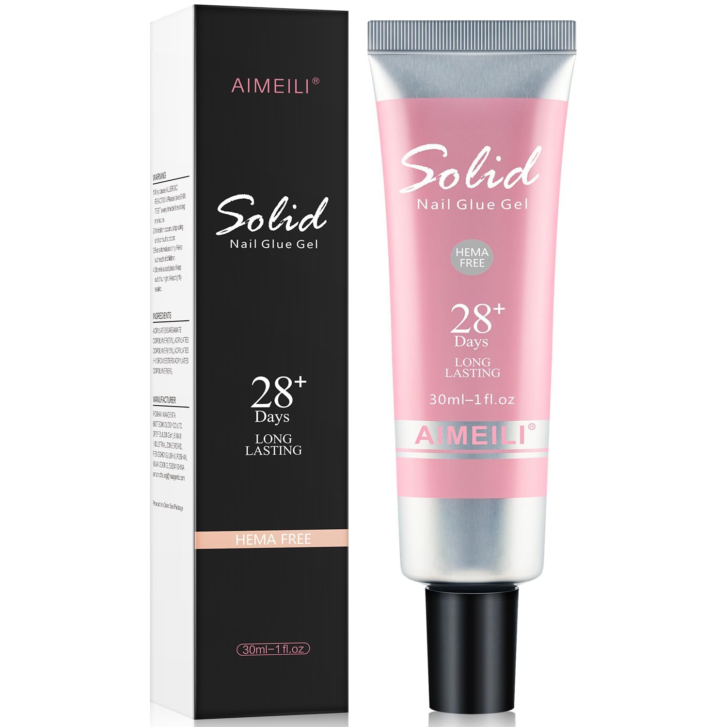 AIMEILI Solid Nail Glue Gel voor Press On Nails, Kunstmatige Nepnagels Super Sterke Lijm Rhinestone Nail Glue 30ML
