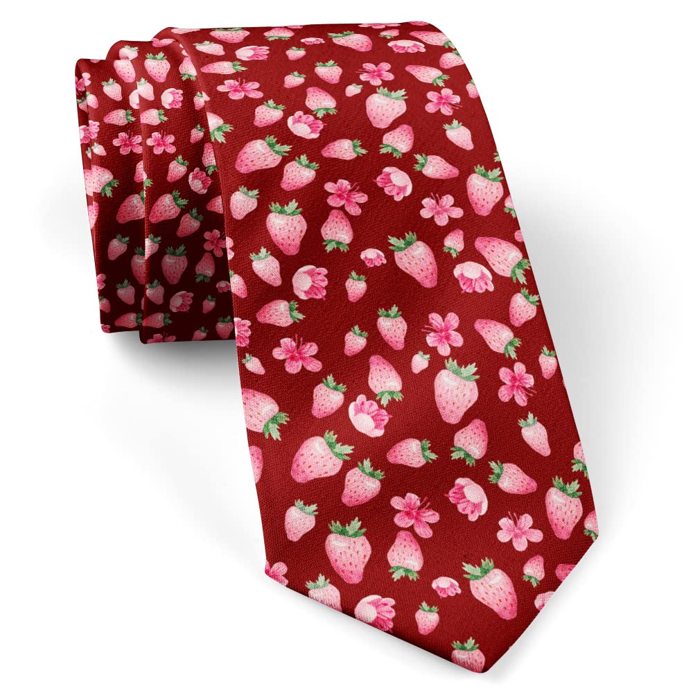 ( On Burgundy Strawberries ) Fashion Novelty Necktie, Conversation Neckwear Ties Great for Party and Events