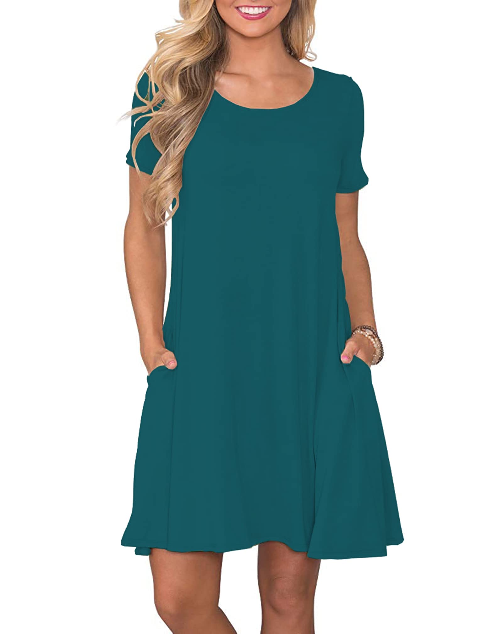 AUSELILY Damen Kleider Sommer Kurzarm Shirtkleider Kurz Sommerkleider Leicht Freizeitkleid mit Taschen