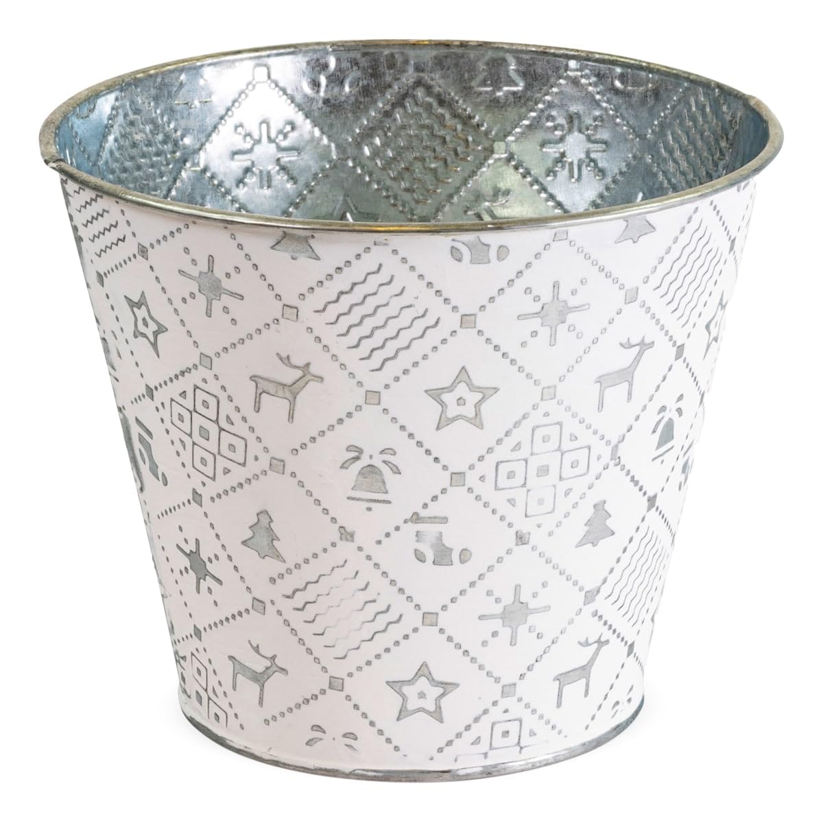 Matches21 Home & Hobby Silver Round Plant Pot, Winter Decoration, Plant Pot In Diameter 12 X 11 Cm, Metal Plant Bowl As Christmas Decoration, Decorative Flower Bowl For Indoor Plants, Flower Pot For Windowsill Or Garden