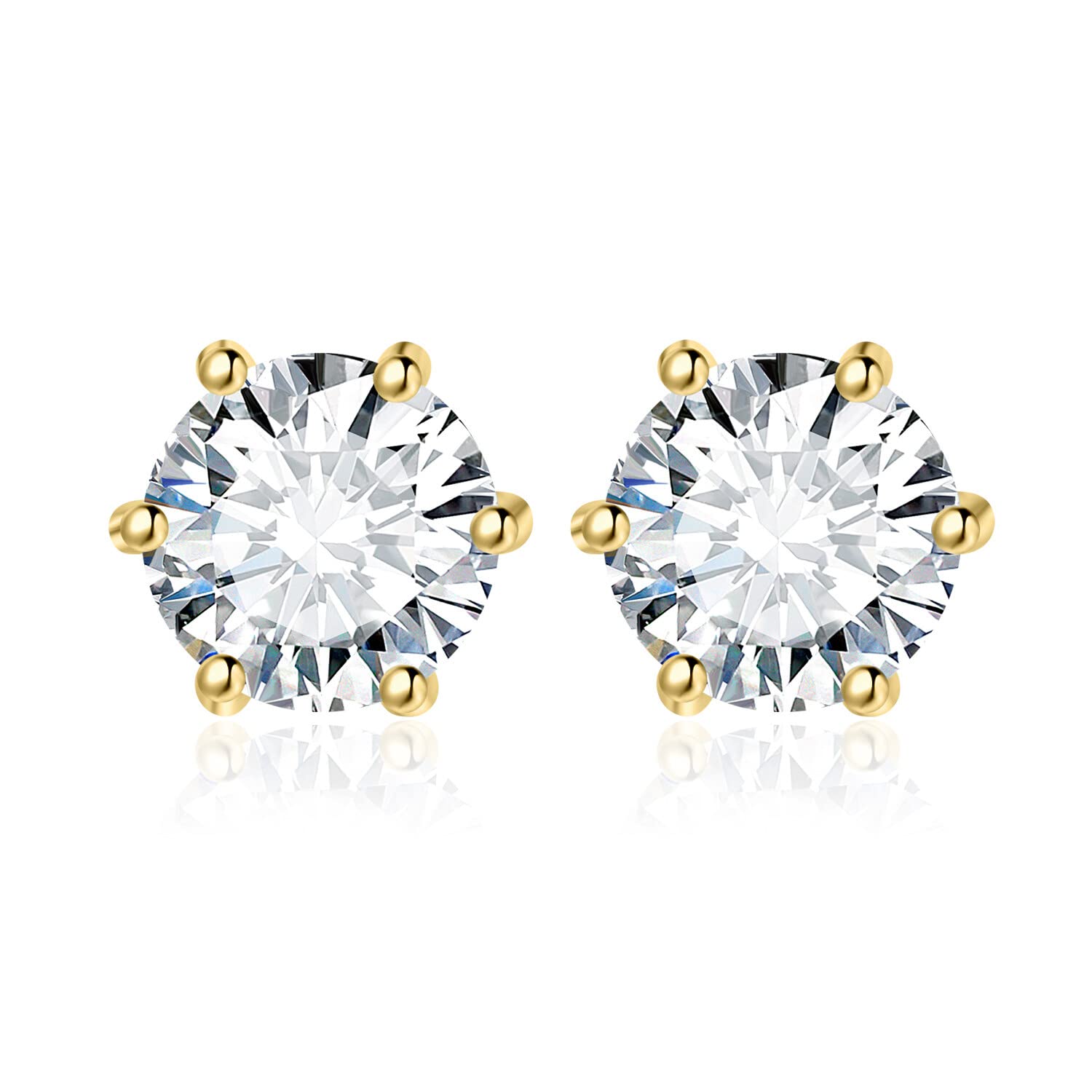JewelryPalace Orecchini a Bottone Donna Argento 925 con Creato Moissanite, Piercing a Lobo con Pietra a Taglio Rotondo, Solitario in Tre Ori Set Gioielli