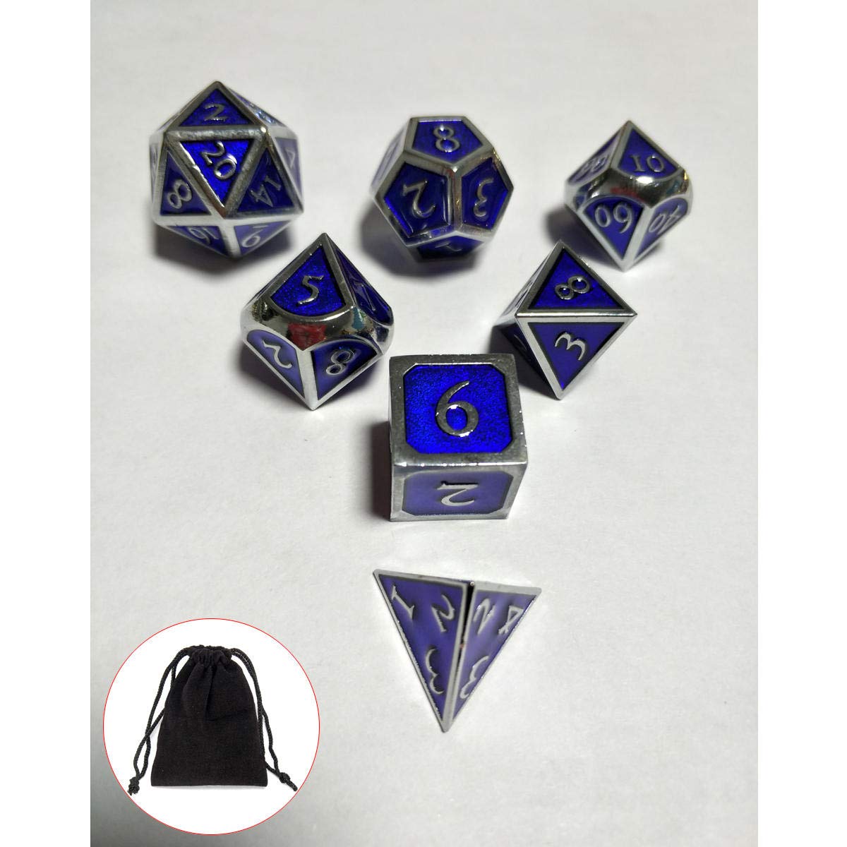 ChaRLes 7 Unids En Relieve Heavy Metal Poliédricos Dados Dnd Rpg Mtg Juego De Rol Con Bolsa De Almacenamiento