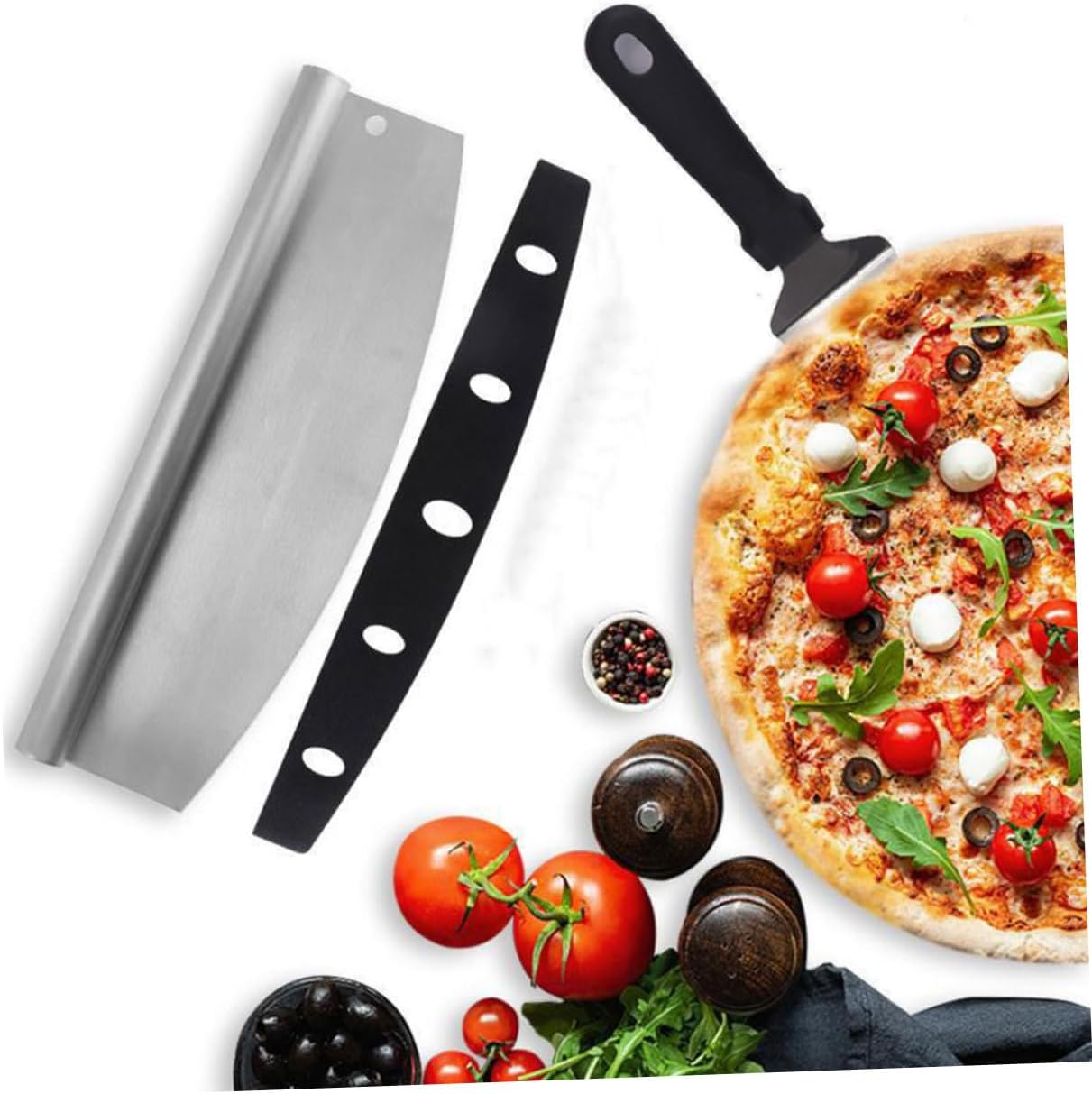 VOSAREA Pizza Cutter and Peel Set, 2pcs Stainless Steel Wheel Slicer with Pp Cover and Triangle Spatula, Multifunctional Kitchen Baking Tool for Pizza Making and Serving