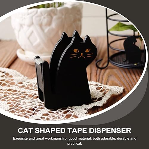 Miniatura 9 de Zerodeko 1 dispensador de cinta de gato, dispensador de cinta, cortador de cinta de madera retro para accesorios de escritorio de oficina en casa,