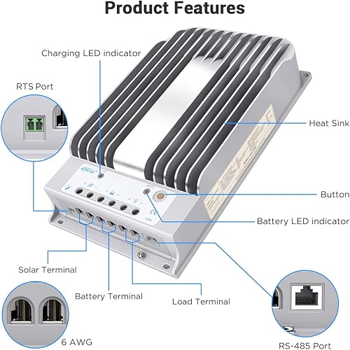 Miniatura 2 de EPEVER MPPT Controlador de carga solar 30A 12V24V Controlador de carga de panel solar automático Max.PV 150V Regulador de carga solar con medidor