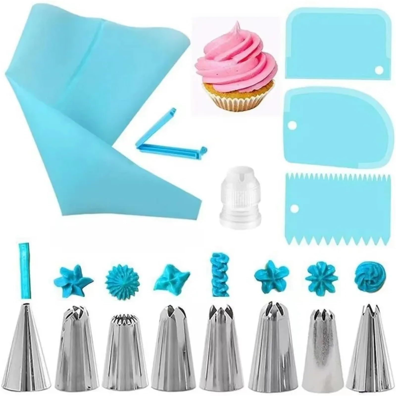 Manga pastelera, Juego de Puntas for Bolsas tuberías, Boquilla Acero Multicolor, Herramienta Bricolaje for Pasteles Silicona Reutilizable, 124/40/21 Uds(124pcs Blue)