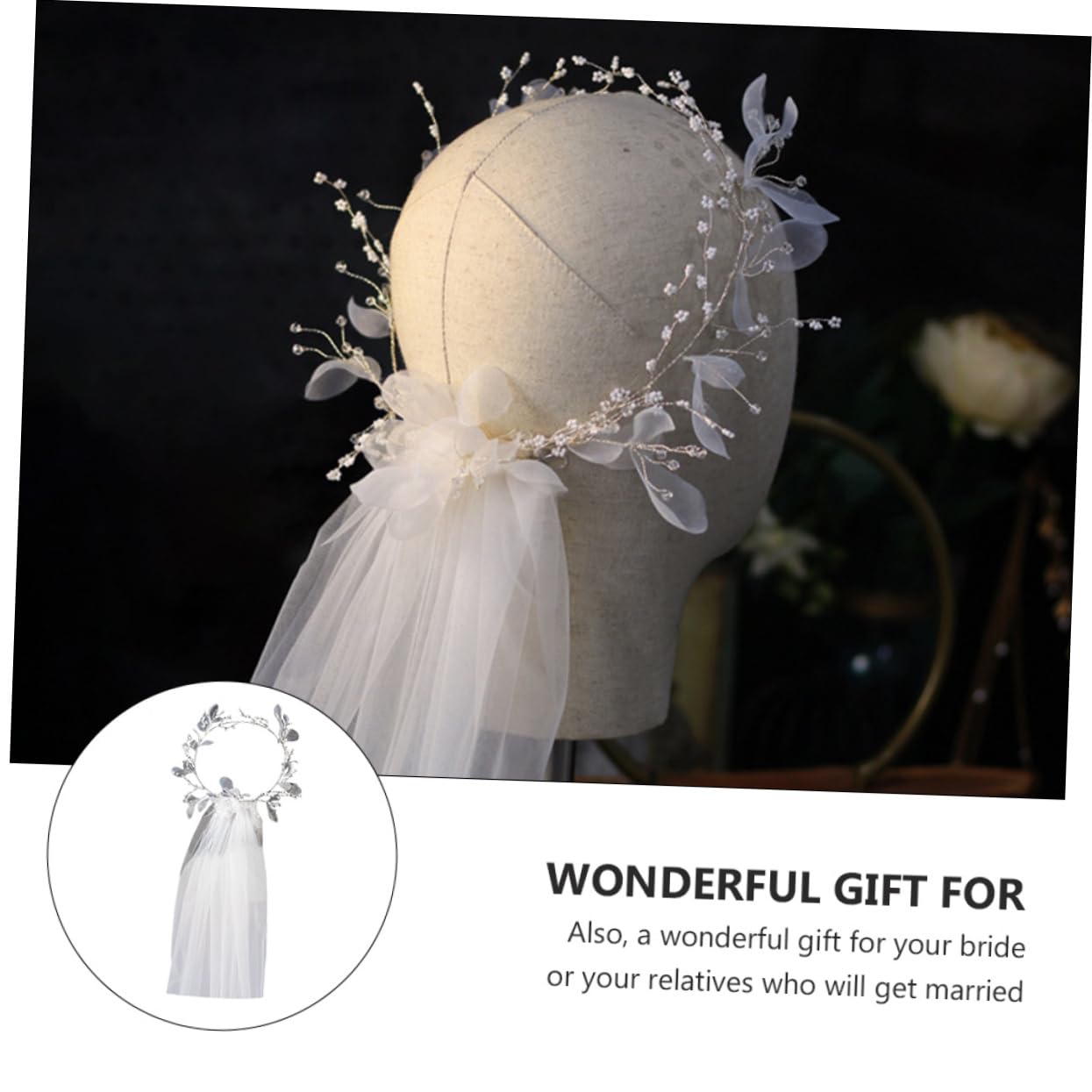 minkissy Weißer Schleier aus Tüll Kreatives Haaraccessoire für Frauen mit Perlenverzierung Elegantes Kopfschmuck für Hochzeit und Festlichkeiten