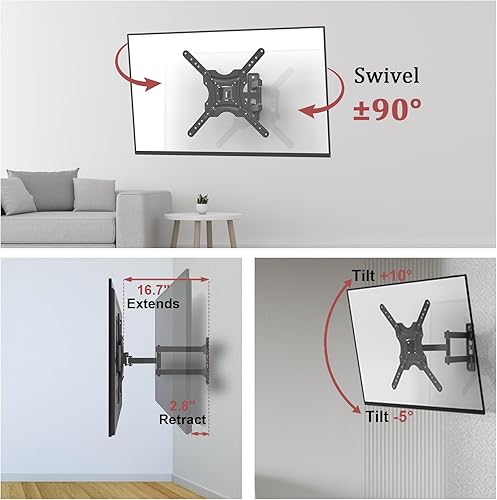 Miniatura 5 de Soporte de pared para TV de movimiento completo, extensión de inclinación giratoria con brazos articulados, soportes de TV para montaje en pared con