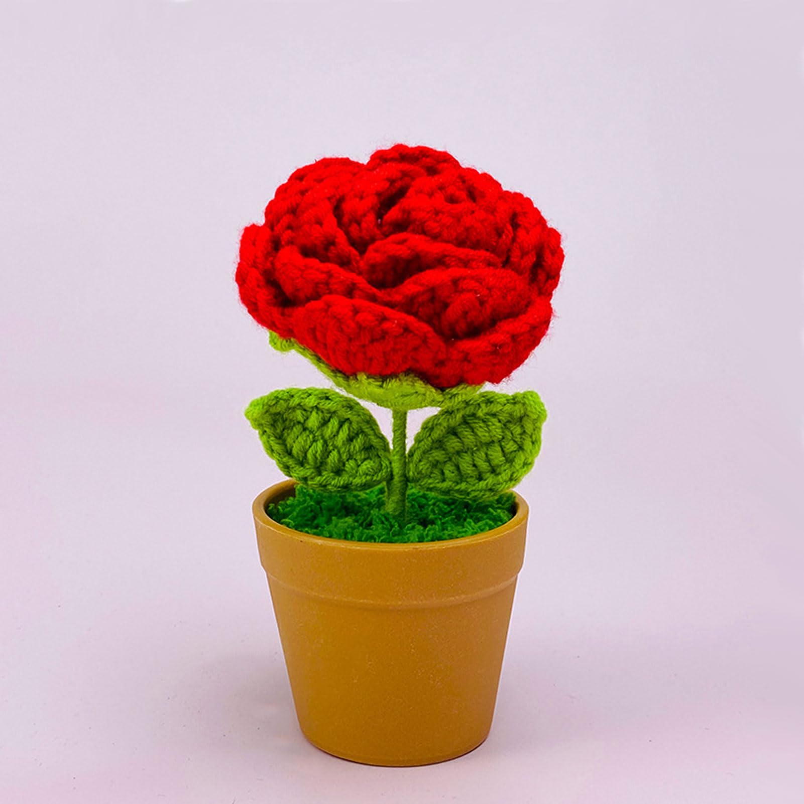 BestAlice Handmade Crochet Poppy Flowers Knitted Bouquets Mini Potted Plant Design, Cute Knitted Flower Ornament, Home Accessory Small Potted Ornaments Car Dashboard Decor (Red)