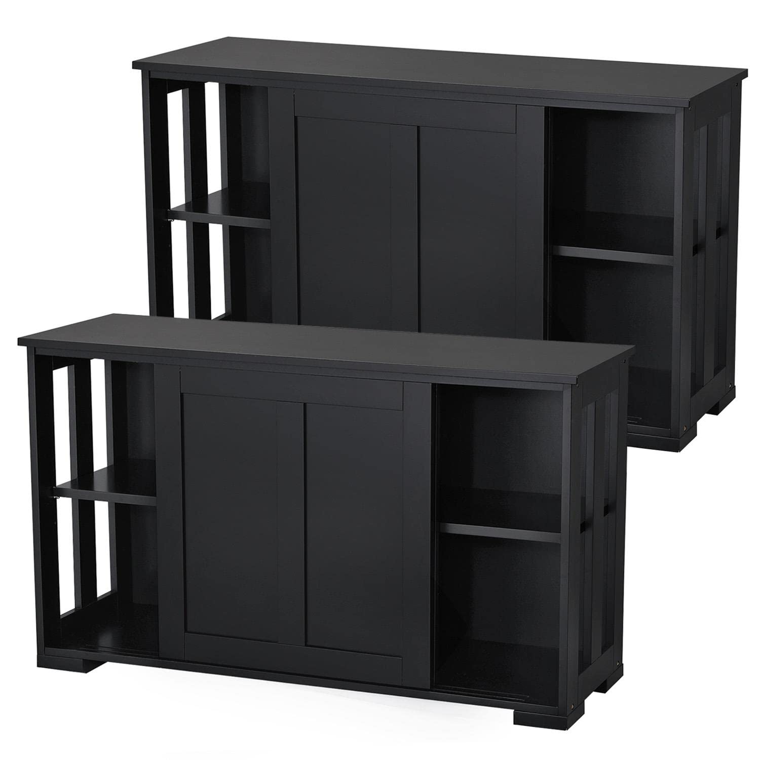 Yaheetech Sideboard Buffet Cabinet Black Stackable Kitchen Storage Cabinet with Sliding Door & Adjustable Shelf, Storage Cupboard for Living Room and Kitchen, 2pcs