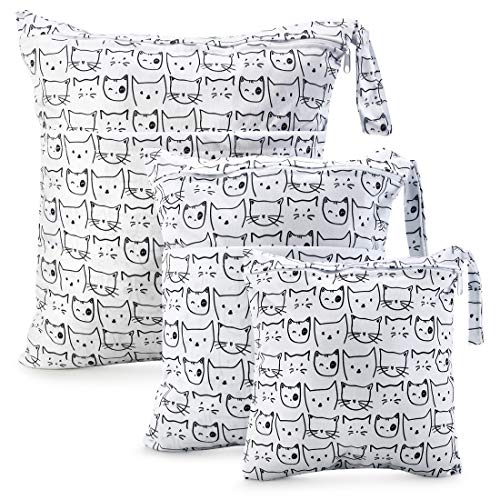 Wet Dry Cloth Windeltaschen - CeeKii 3er Pack Waschbare Reisetaschen, wasserdichte Wet Bag, Baby Reusable Beach Pool Gym Bag mit Reißverschlusstasche und Druckknopfgriff