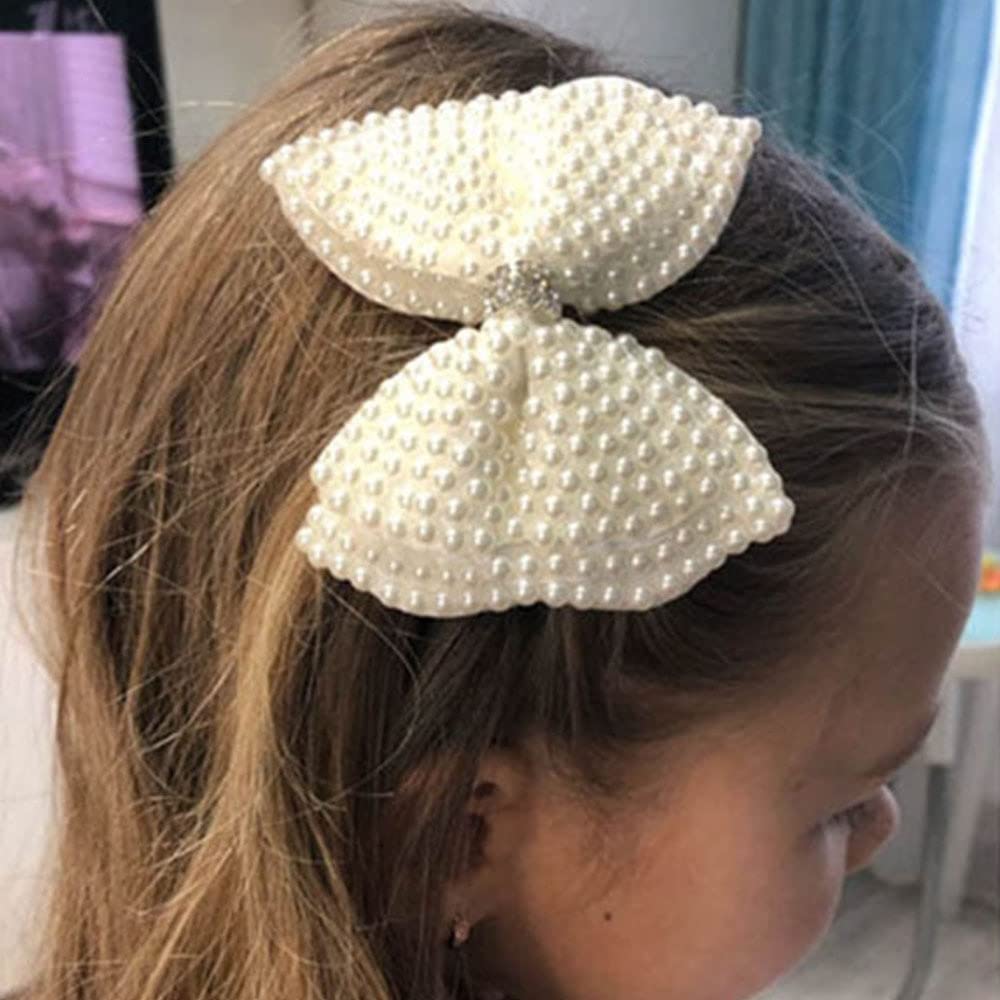 Akcesoria do włosów Białe perłowe kokardki do włosów z spinkami do włosów dla dziewczynek Włosy Warstwy dla dzieci Bling Rhinestone Center Bows Spinki do włosów