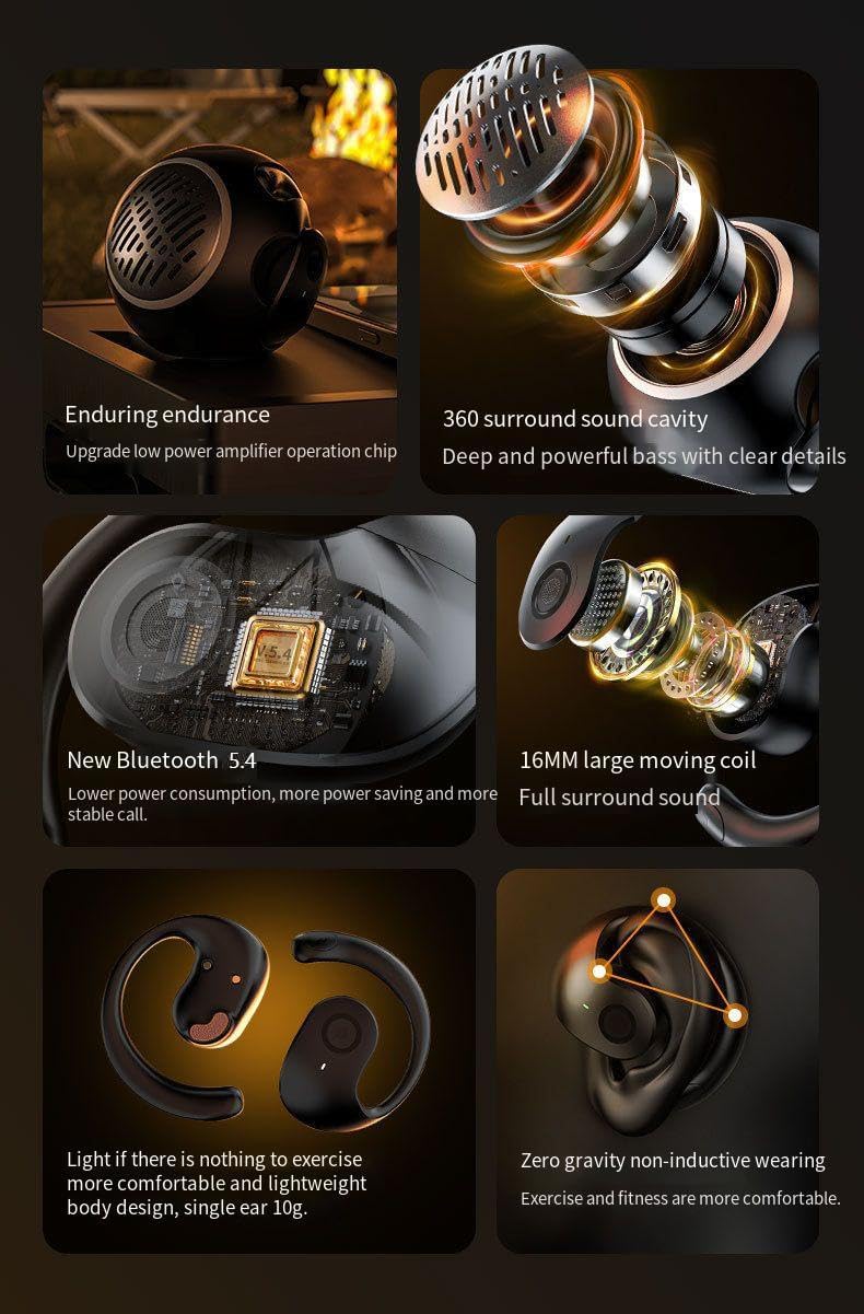 Open Ear Headphones Wireless Bluetooth 5.4 Wireless Sports Earbuds,Audio + Earphones in one,ENC Call Noise Cancellation On Earbuds IPX5 Waterproof for Sports,Driving,Office,Beige