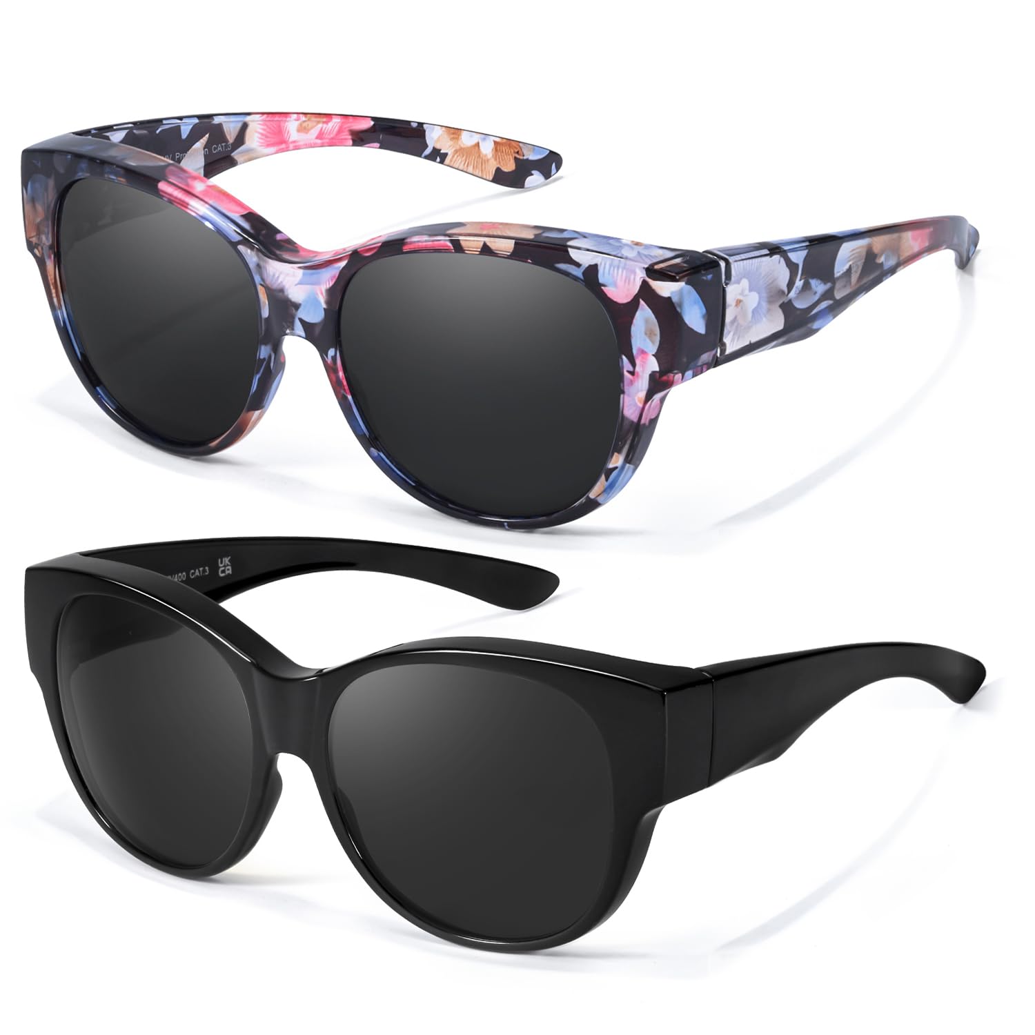 Myiaur Polarized Fit Over Glasses Sunglasses for Women Oversize Wearover Sunglasses UV400 Protection for Driving 2 Packs