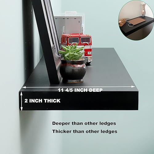 Miniatura 3 de SISHHOME Estantes flotantes de 24 x 12 x 2 pulgadas, juego de 2 estantes colgantes de panel ancho grande para cocina, sala de estudio, dormitorio,