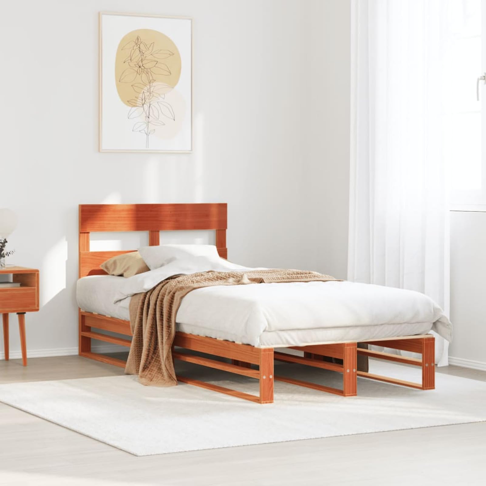 Gecheer Cadre de Lit sans Matelas Cire Marron 100x200cm Bois pin Massif, Cadre de Lit à Plateforme avec Lattes Convient pour Matelas de 100 x 200 cm pour Chambre Adultes Type E