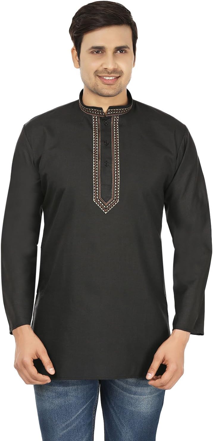 Maple Clothing Fashion Shirt Embroidered Men's Short Kurta Cotton Indian Dress