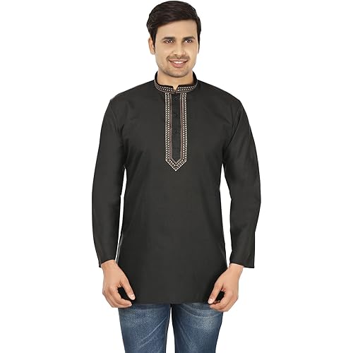 Maple Clothing Fashion Shirt Embroidered Men's Short Kurta Cotton Indian Dress