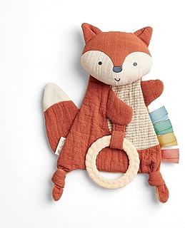Itzy Ritzy - Bitzy Crinkle Sensory Toy for Babies & Toddlers — Features Crinkle Sound, Soft Braided Teething Toy Ring & Textured Ribbons — Gender Neutral Baby Item for Ages 0 Months & Up, Fox