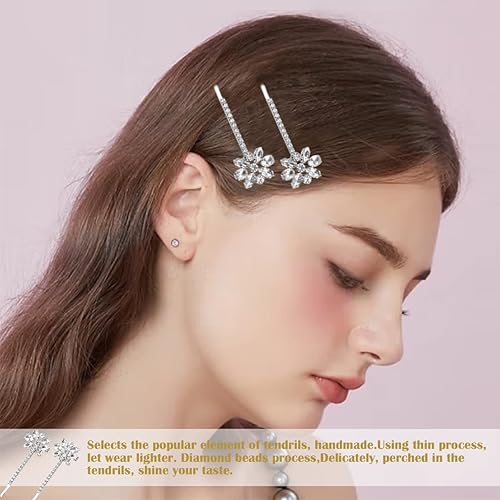 Miniatura 4 de FERCAISH Elegantes horquillas para el cabello de flores de cristal, accesorios florales de metal con diamantes de imitación, accesorios para el
