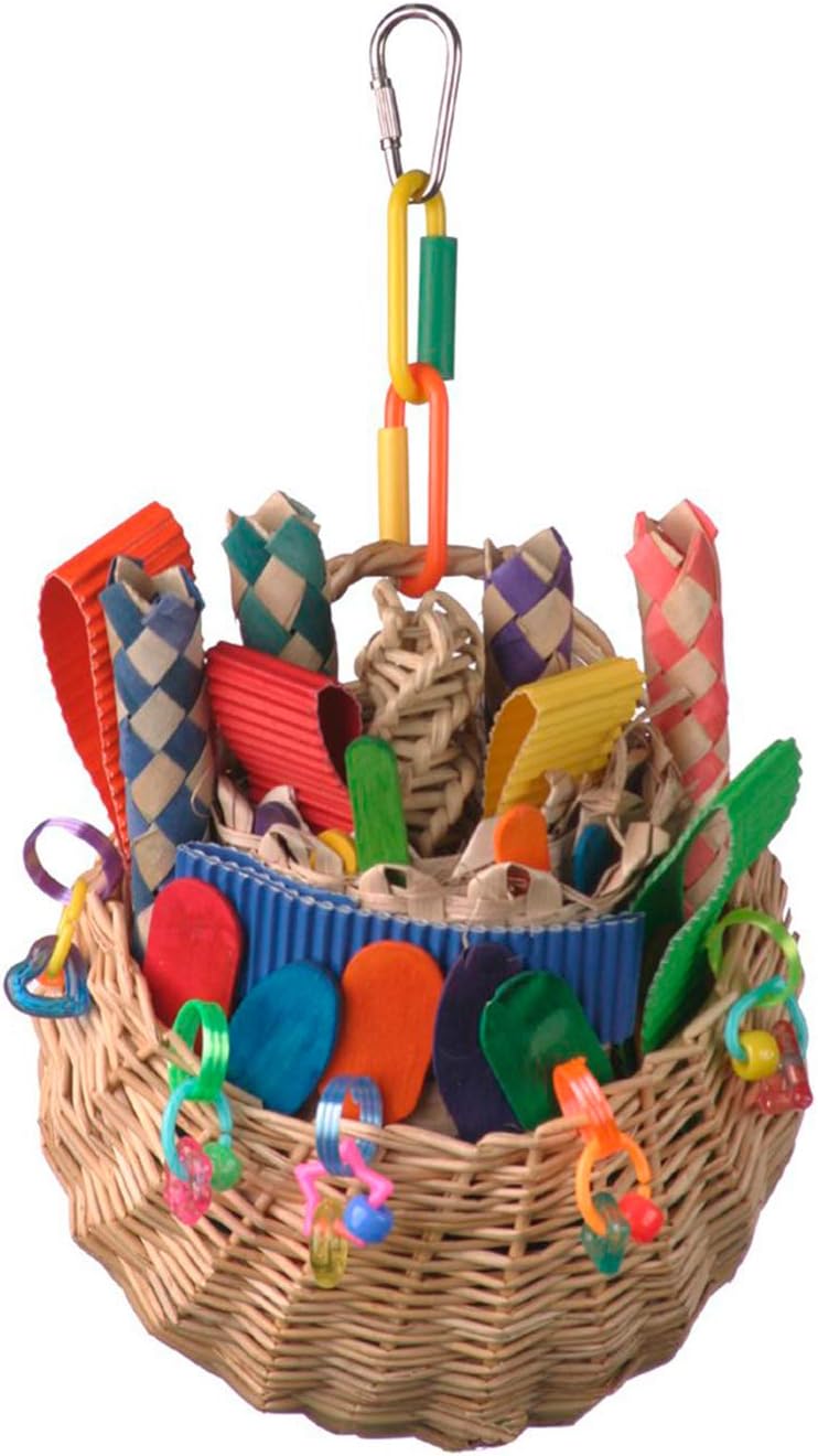 Super Bird Creations SB669 Wicker Foraging Basket Bird Toy with Array of Chewable Toys for Parrots, Medium Size, 10” x 4” x 5”, Varies, 1 Count (Pack of 1) : Pet Toys : Pet Supplies