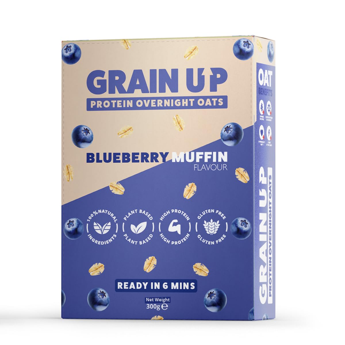 Grain UP - Blueberry Muffin Overnight Oats 300g – High Protein, Vegan, Gluten-Free, Healthy Meal Prep Option