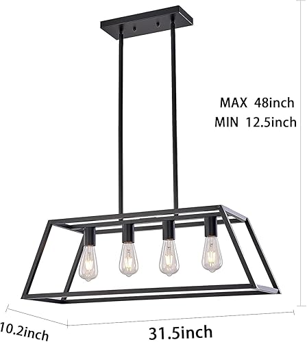 Miniatura 7 de XILICON Mesa de isla para cocina, candelabros negros, 4 luces modernas para comedor, accesorios de iluminación colgantes, jaula de isla de cocina,