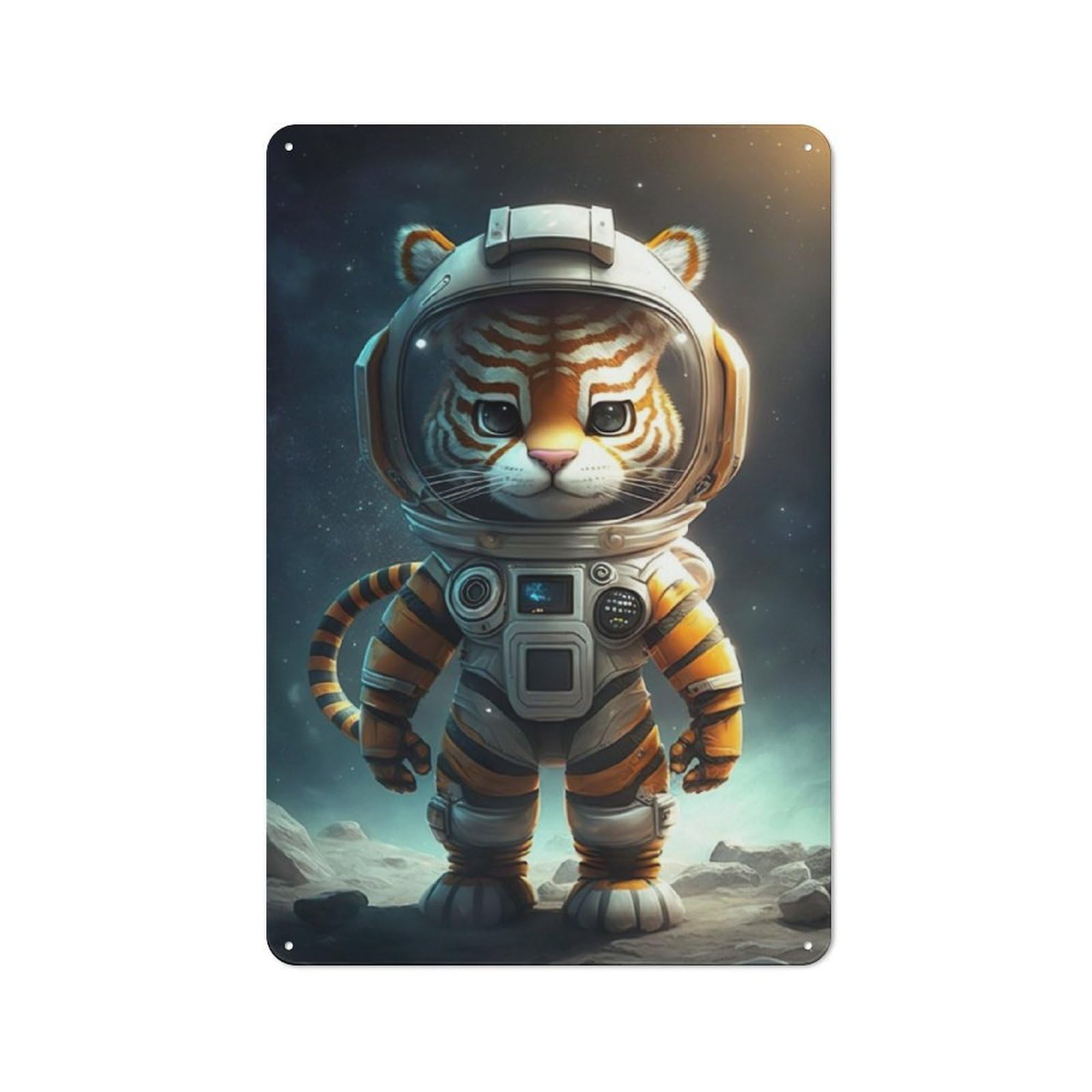 Junmoney Astronaut Space Tiger Vintage Tin Sign 30X20cm For Garden Room Or Summerhouse, A Housewarming Gift For Outdoor-Room Decor Collectors