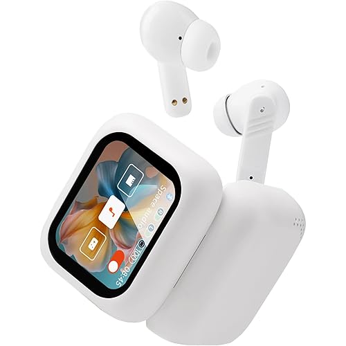 Touch Screen Earbud - Wireless Bluetooth 5.4 Earbuds Noise Cancelling Touchscreen Earbuds - Digital Display Headset Ideal for Sports Earphones - Waterproof Bluetooth Earbuds (White)