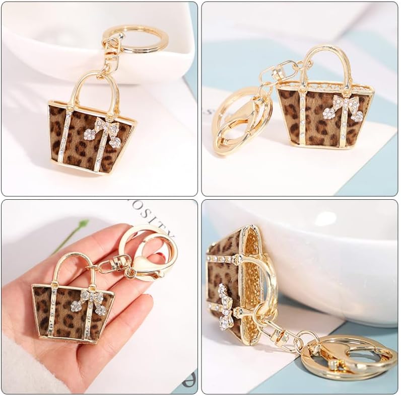 Chain Keychain Handbag Shape Rhinestone Charms Women Hanging Alloy Unique Pendants Pendnat Girls Car Ornament Pendant Crystal Decoration Purse for Exquisite Fashionable Leopard - Image 6