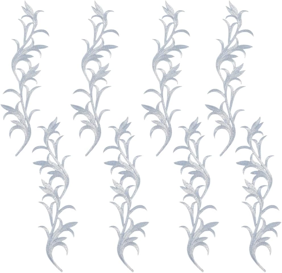 GORGECRAFT 8PCS 13 Inch Gold Metallic Leaf Embroidered Iron on Patch Leaves Flower Vine Border Fabric Ethnic Boho Wreath Lace Applique Scroll Motif for DIY Sewing Wedding Dress Clothes Pants Pillow